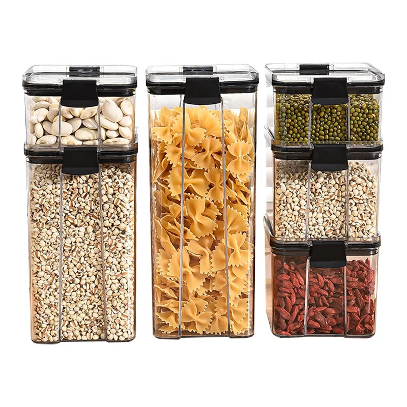 Hot Sales PET Crisper Transparent Pantry Lid Organizer Pop Airtight Kitchen Cereal Storage Plastic Food Container Canister Set