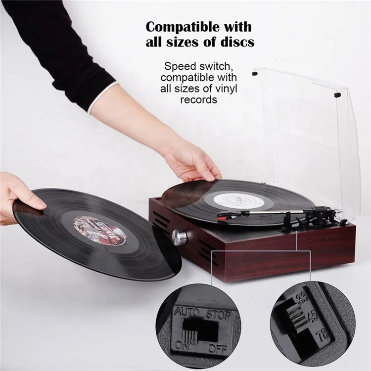 Nostalgic stereo vinyl records player gramophone phonograph three speed record player