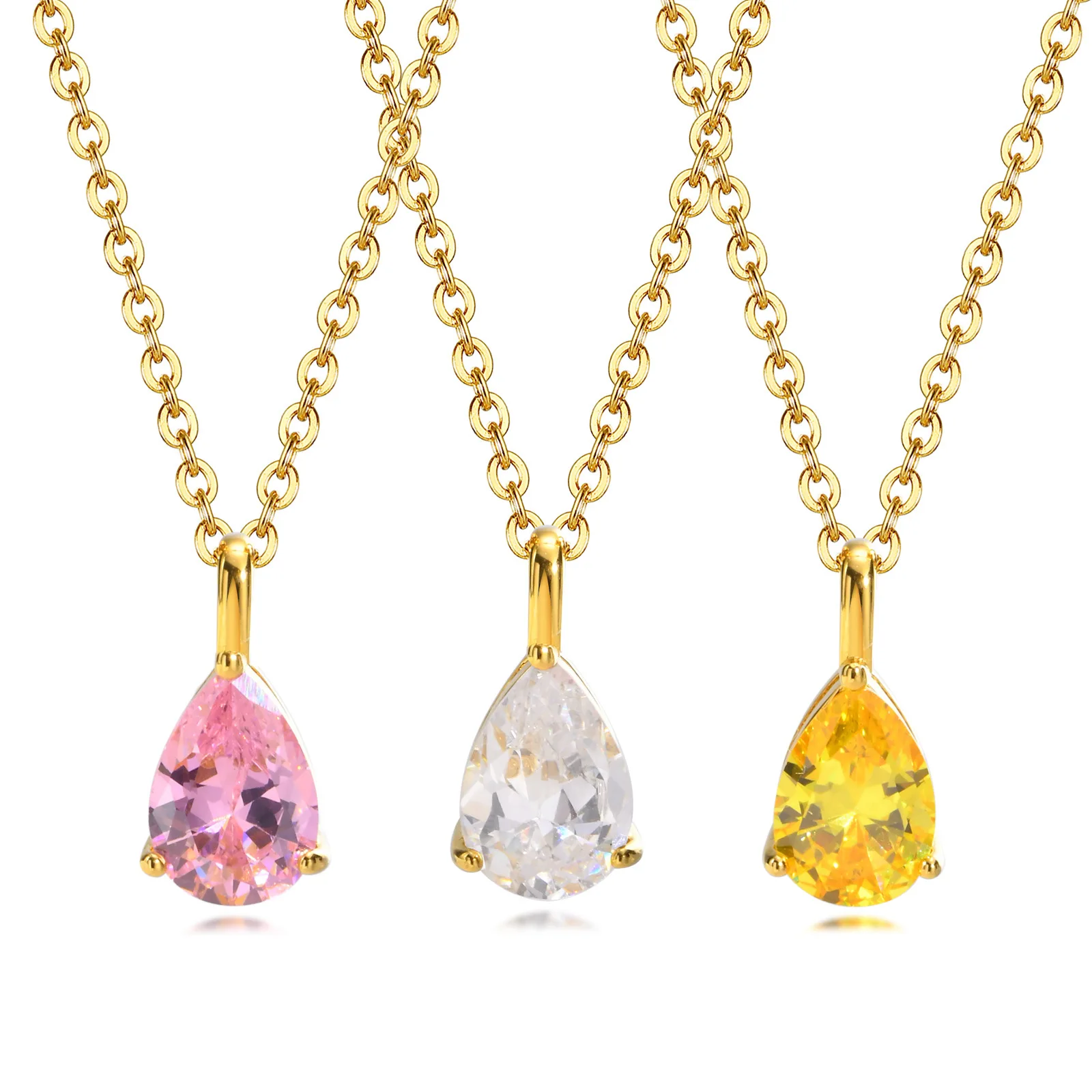 Cheap Wholesale hot selling stainless steel electroplated 18K gold chain crystal pendant necklace for women