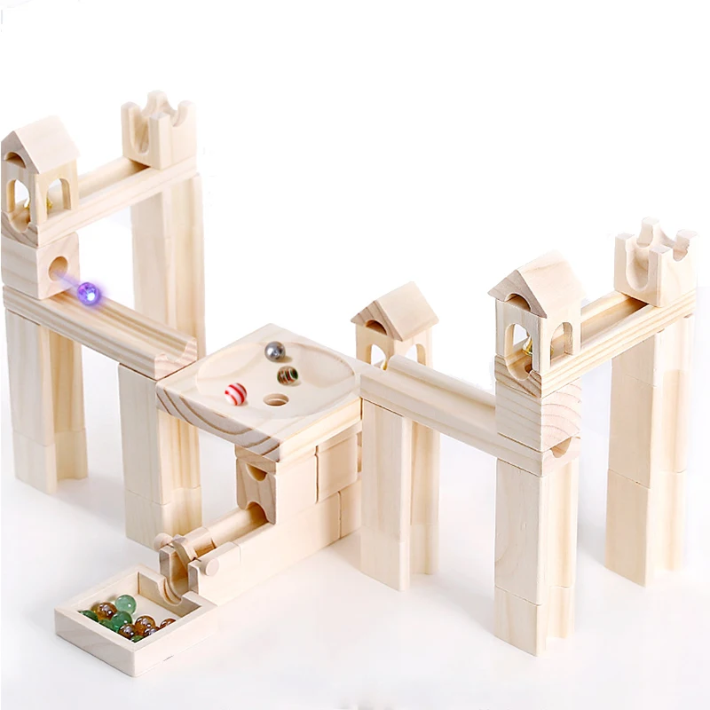 Early Educational Assembling Ball Kids Learning Wooden Toys Montessori Marble Track Building Blocks Set Gift