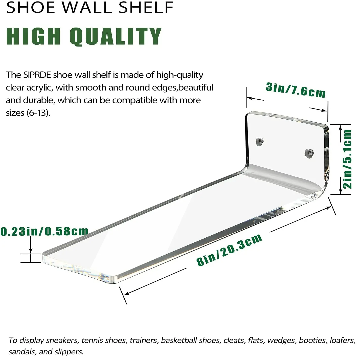 Clear Acrylic Floating Shoe Display Shelves for Wall Mount Clear Acrylic Floating Shelves for Showcase Sneaker Collection