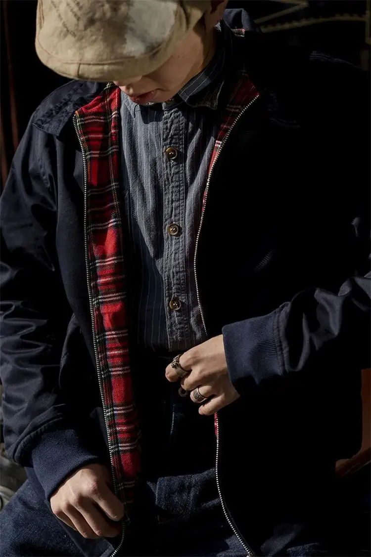 Mens spring classic windbreaker plaid check tartan lined Military Bomber Flight jacket Scooter Knightsbridge Harrington jacket