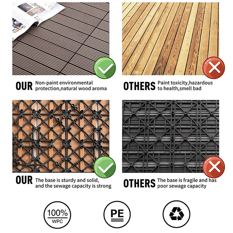 Tianze 300mm waterproof anti uv home garden decking interlocking wood diy wpc outdoor tile flooring