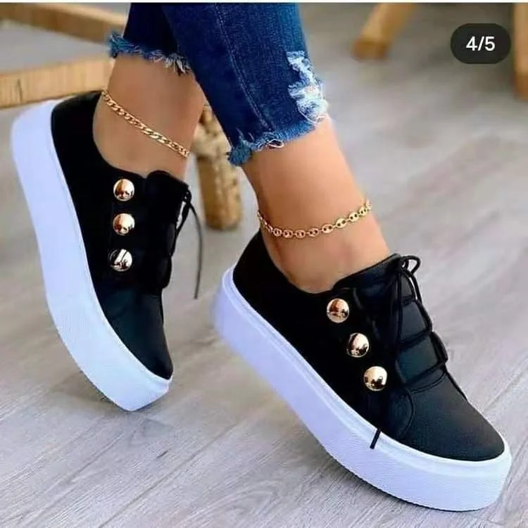 Wholesale Lace up Slip on Women Tennis Sneakers Ladies Thick Sole Casual Shoes Solid Color Flats walking style shoes