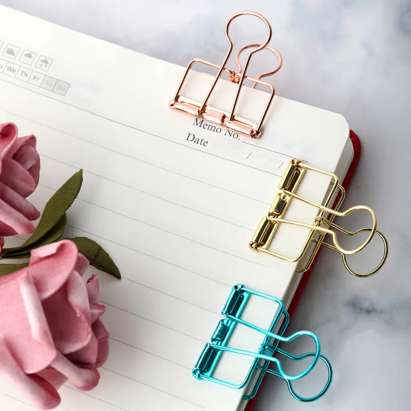 multi color rainbow office stationery paper binder clips metal bulldog paper hollow binder clip