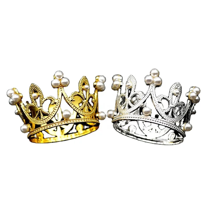 Украшение для торта на день рождения Миниатюрные аксессуары корона жемчужная тиара детский головной убор принцессы