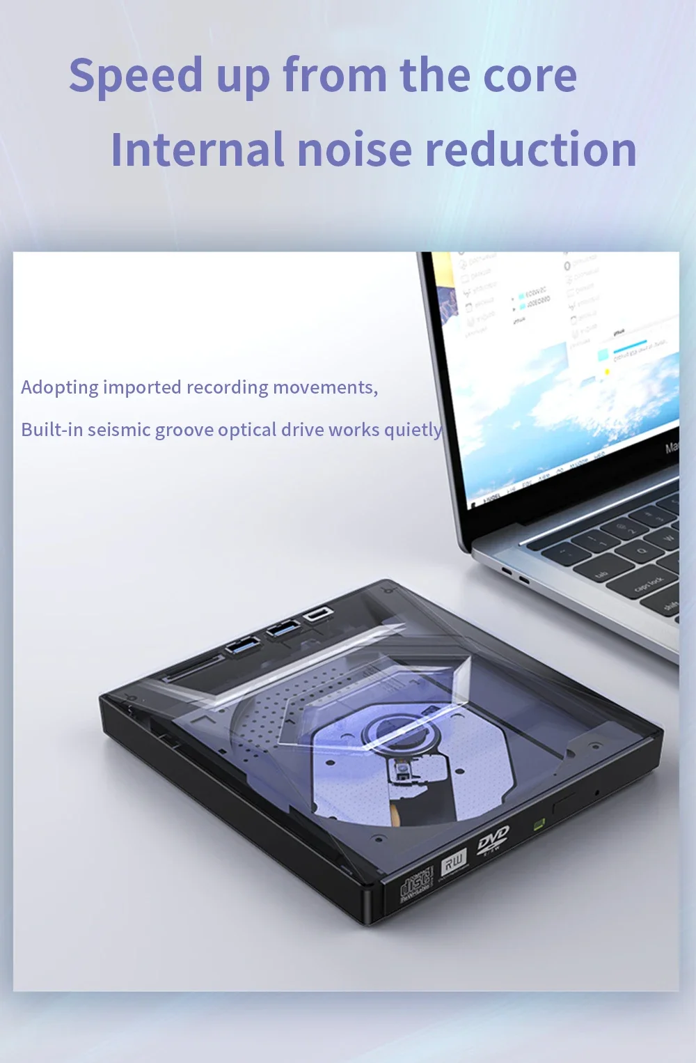DVD RW CD Type C/USB3.0 Optical Drive Burner Reader External BluRay DVD CD Drive with Type C USB SD TF Card Reader
