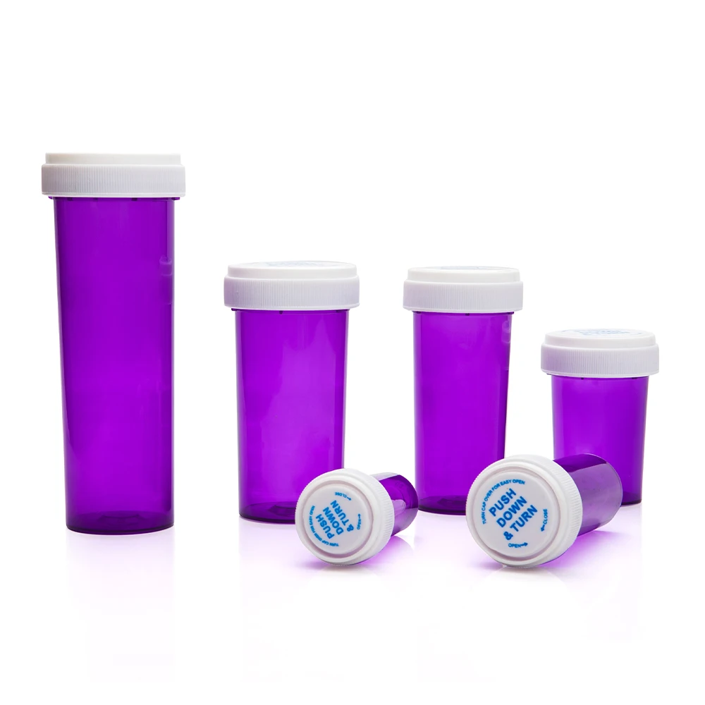 Plastic rx medicine printing logo custom rx medical vials reversible cap pill bottle
