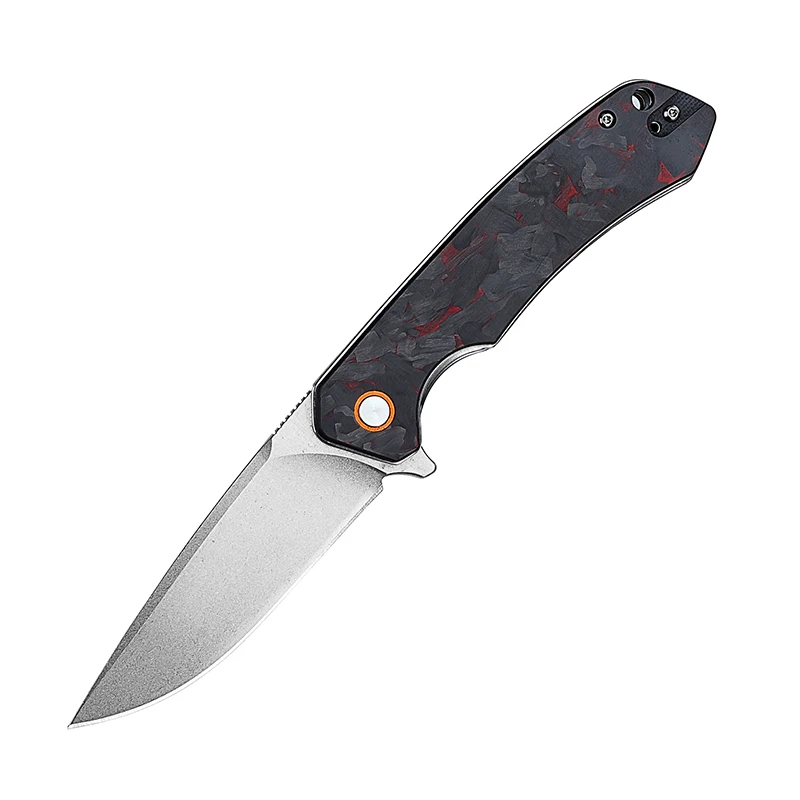 High Quality D2 Steel Blade Carbon Fiber Handle Camping Folding Tactical Hunting Pocket Knife With Single Gift Box Packaging