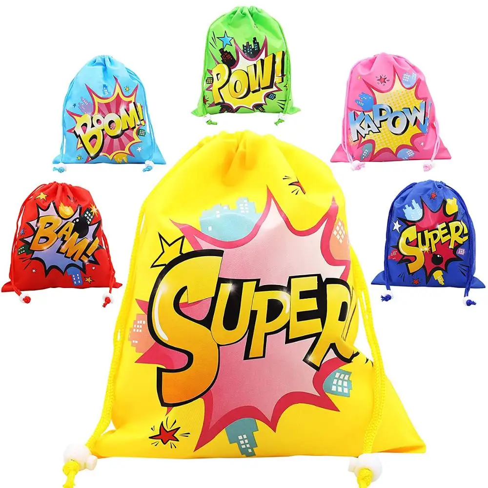 Eco-friendly Promotion Polyester Sublimation Recycled Superhero Party Shopping Favors Drawstring Bags