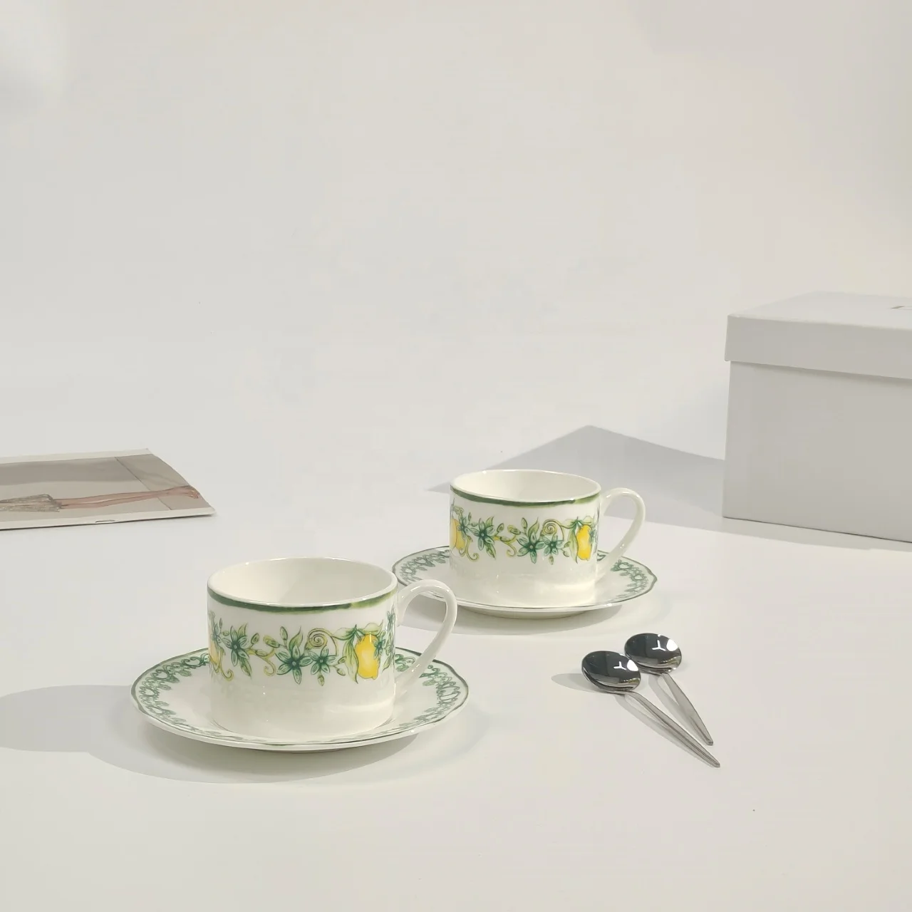 New Models Luxury Ceramic Cup and Plate Set Travel Mug Modern Design Afternoon Tea Turkish Coffee Cup Set Gift Box with Logo