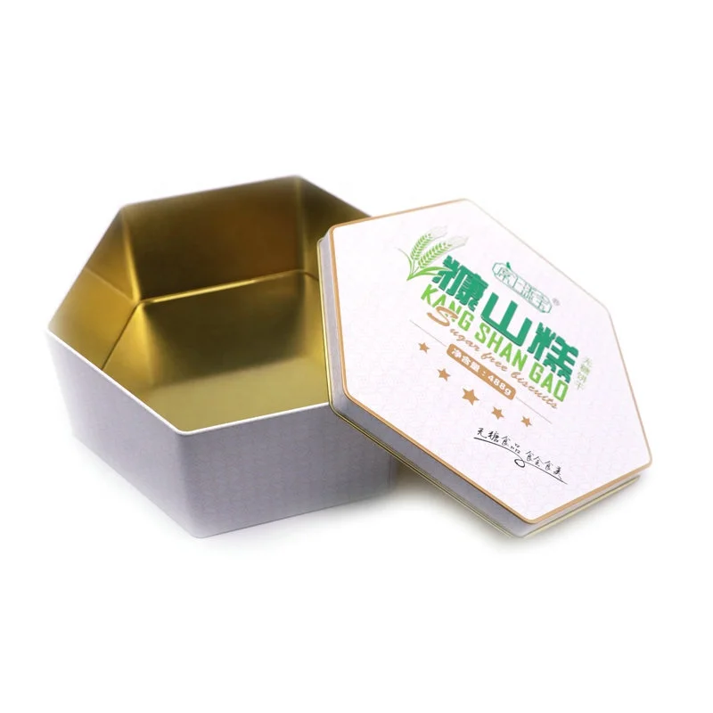 Antique Design Food Grade Sexangle Metal Box for Cookie Hexagon Shape Tin Box