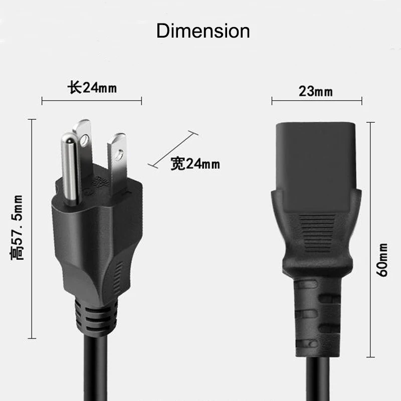 
US Plug 1.8M 3-core Pure Copper Power Wire Cable Power Cable Cord for Electric Sockets Computer Home Appliance 