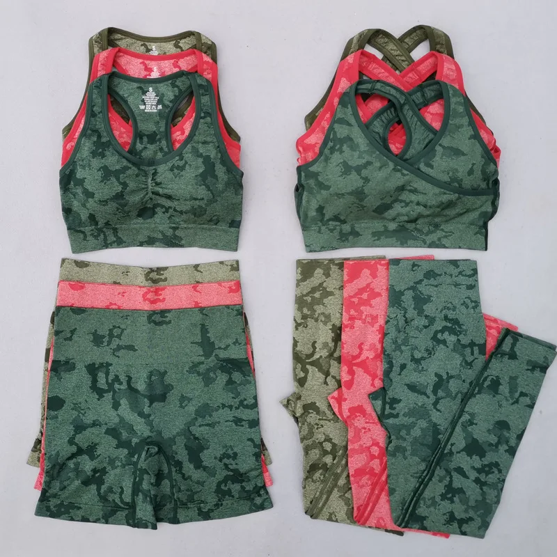 New Camo Seamless Yoga Set Women Fitness Gym Clothing High Waist Leggings Sport Bra Camouflage Sports Suit Femme Sportswear
