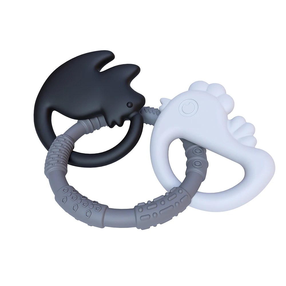 3 In 1 New Arrival Food Grade Silicone Teether Rattles Sensory Chewing Toys Bpa Free Silicone Infant Donut Teething Ring