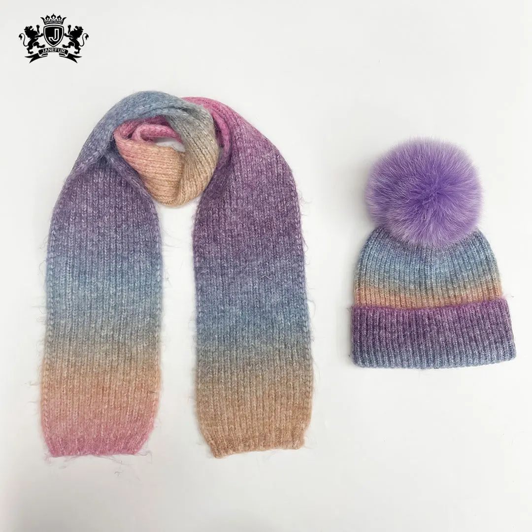 Новая модная плюшевая шапка Janefur унисекс, шарф, аксессуары, детская зимняя шапка с помпоном из натурального меха