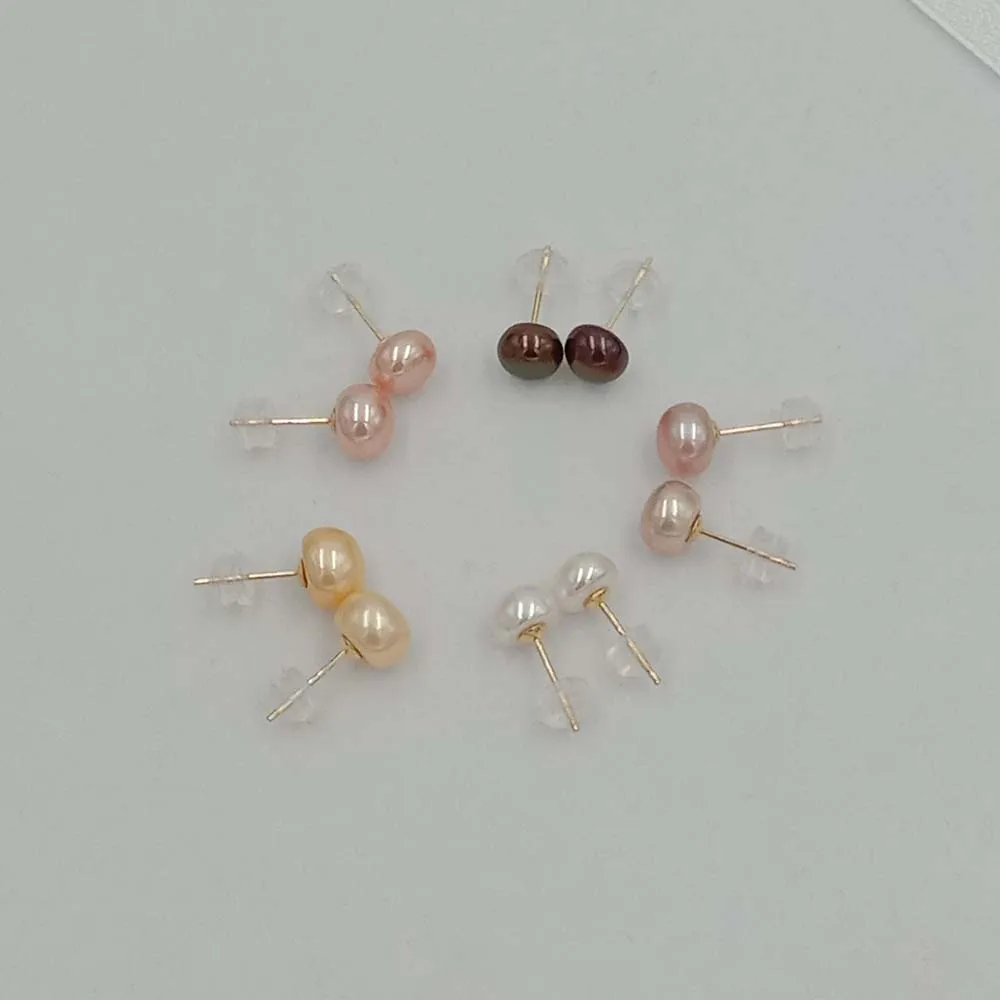 Freshwater pearl earring , 925 sterling silver stud earrings for wedding ,18 k gold plating color ,4-12 mm pearl, silicon backer