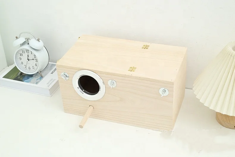 Wholesale Natural Wooden Parrot Bird Cage Breeding Nest Mating Box Bird House for Outside With Perch
