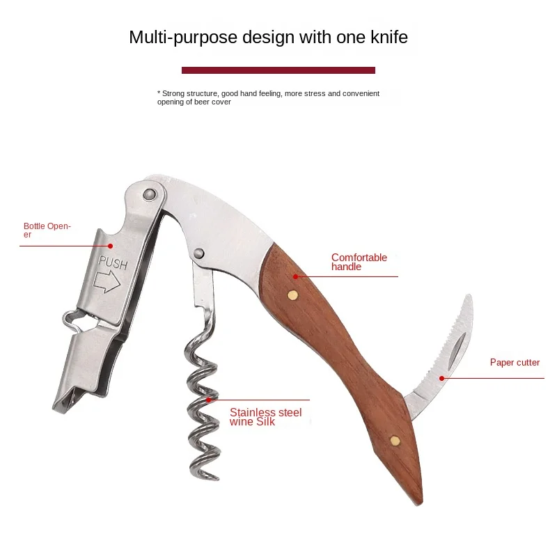 N013 Wooden Bottle Opener Kitchen Accessories Stainless Steel Corkscrew Wine opener with Wooden Handle Beer wine opener