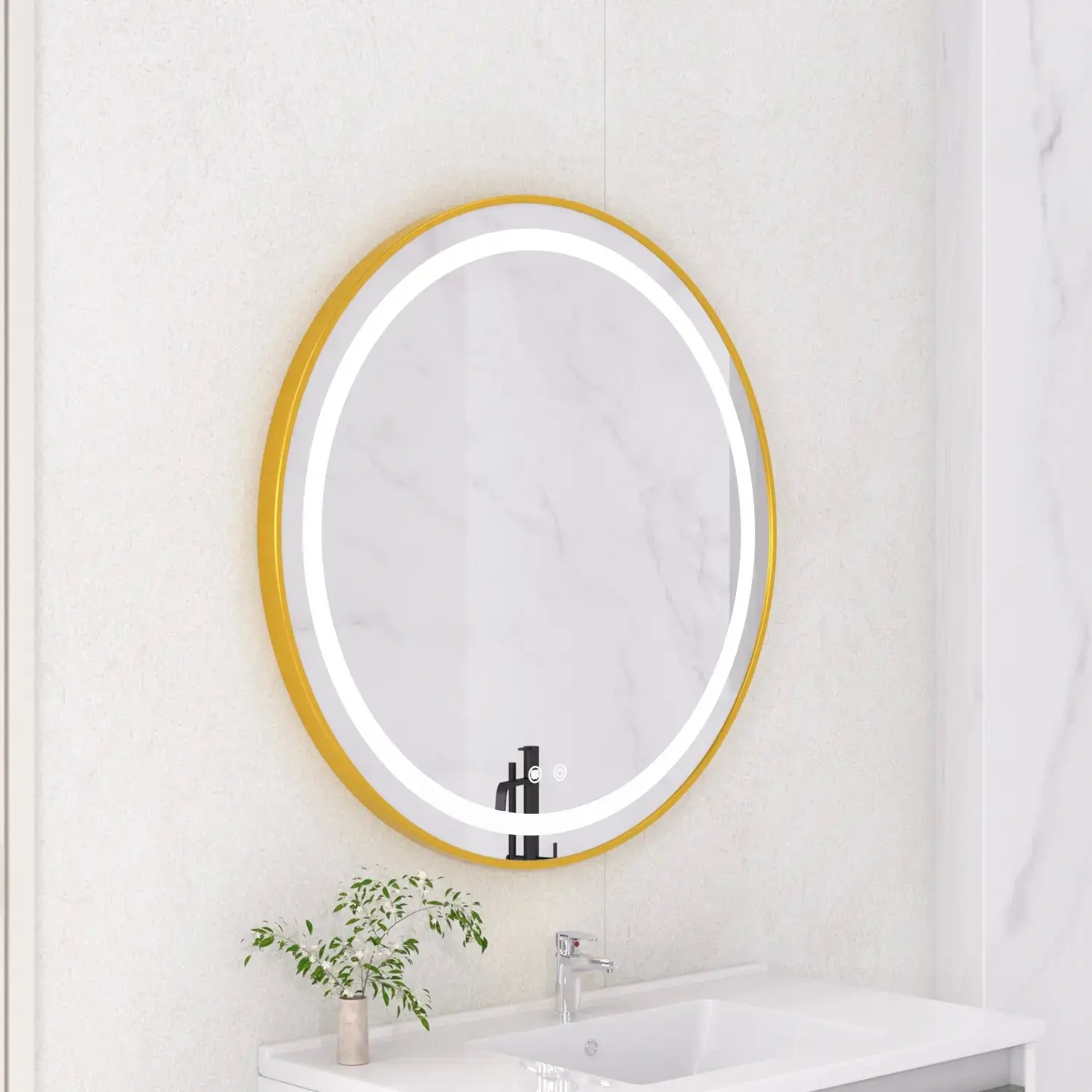 Wholesale wall decoration gold framed led bathroom mirror anti fog bath mirror with light