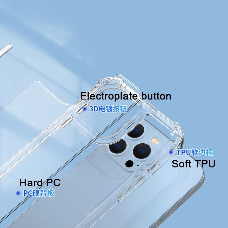 Crystal Clear	Thin Pure TPU Transparent Bumper Aiti-yellowing Acrylic Phone Case Pro Max Mini For iPhone 13 case