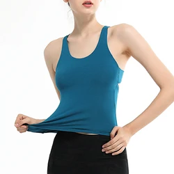 Sexy Backless Gym Athletic Sleeveless T-Shirt Woman Quick Dry Fitness Yoga Vest Dancing Tank Top With Chest Pad