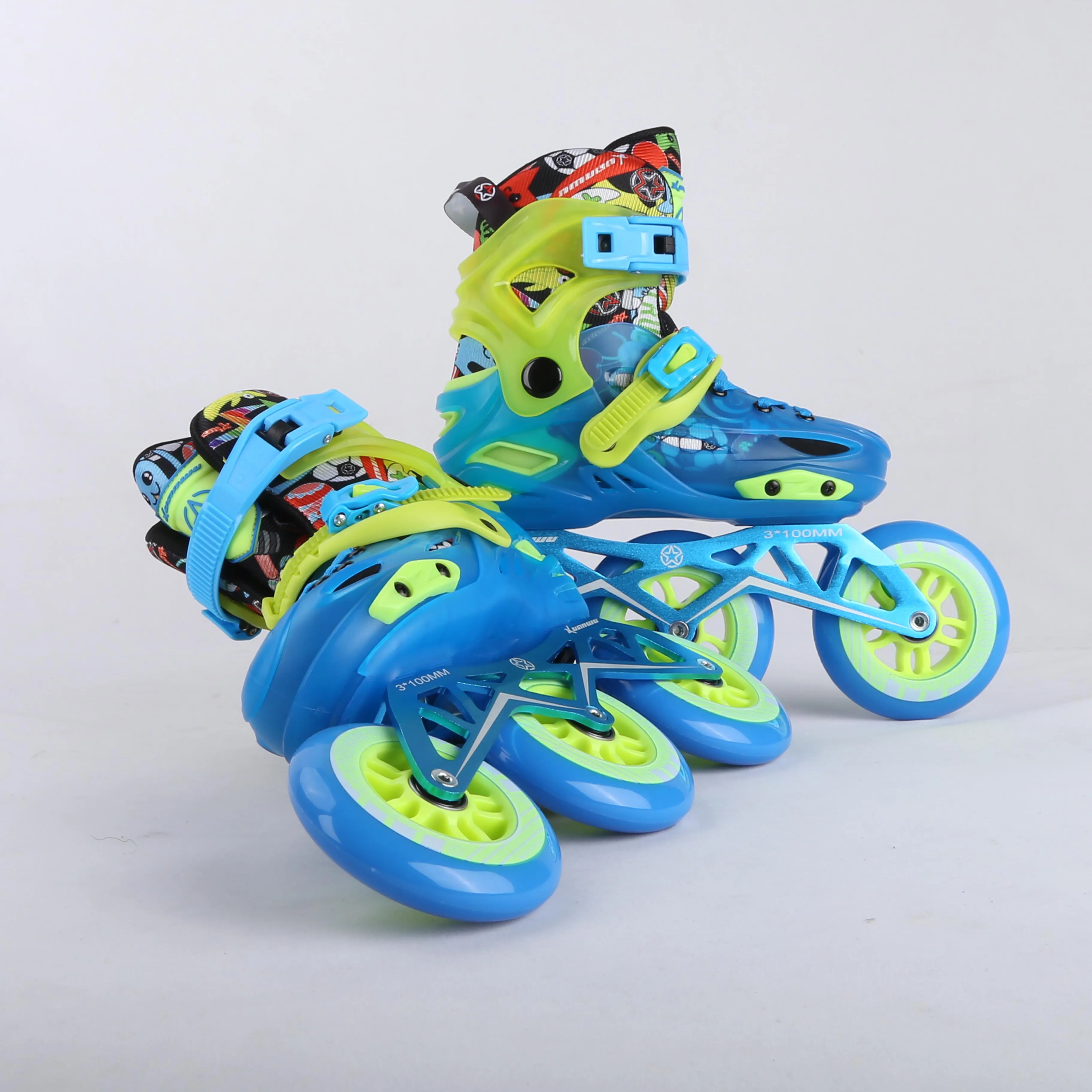 High quality  3*100mm PU rubber wheels  CNC6063 chassis  blue pink children adults  roller slalom inline skates