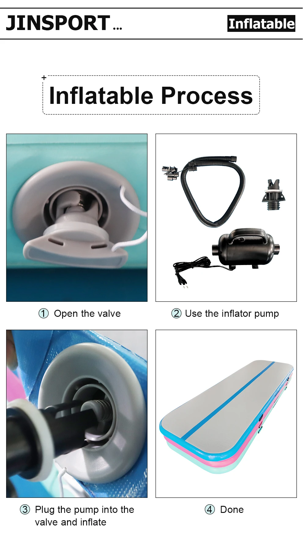 Custom  Inflatable Blue Air Track Gymnastics Yoga Taekwondo Fitness Training Mattress with build in pump