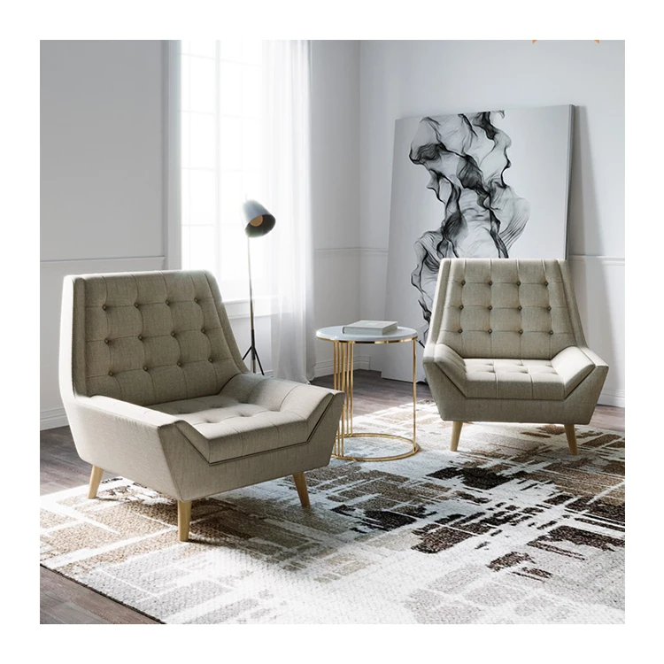 K&B high quality cotton linen single sofa chair soft leisure chaise lounge chair for living room