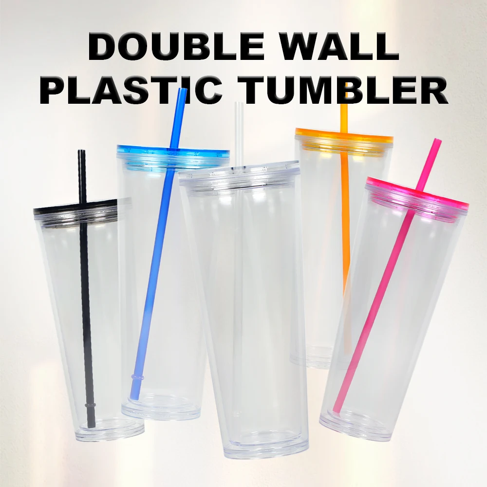 24oz double walled clear portable double wall water plastic acrylic glasses drinkware with straw