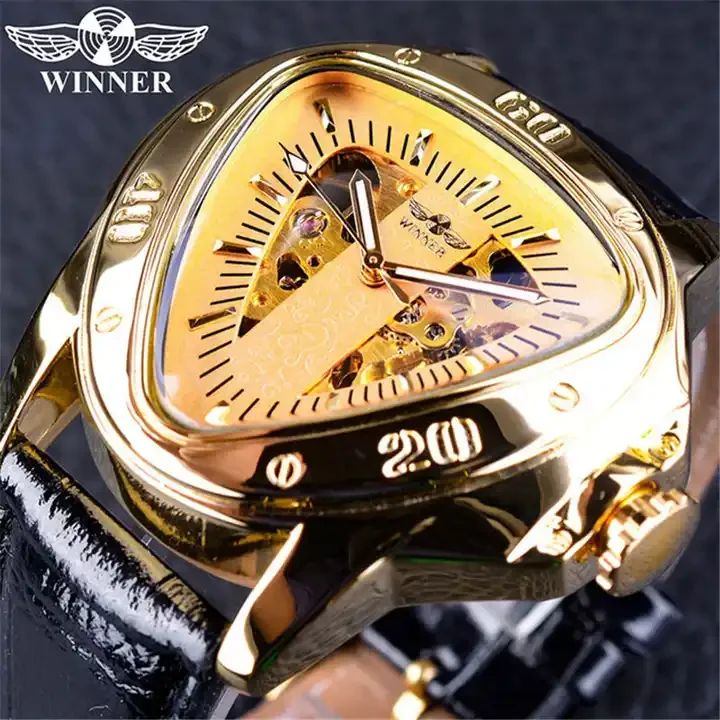 WINNER 052G 052 Brand Luxury Steampunk Fashion Golden Watch Skeleton Movement Mysterious Men Automatic Mechanical Wrist Watches