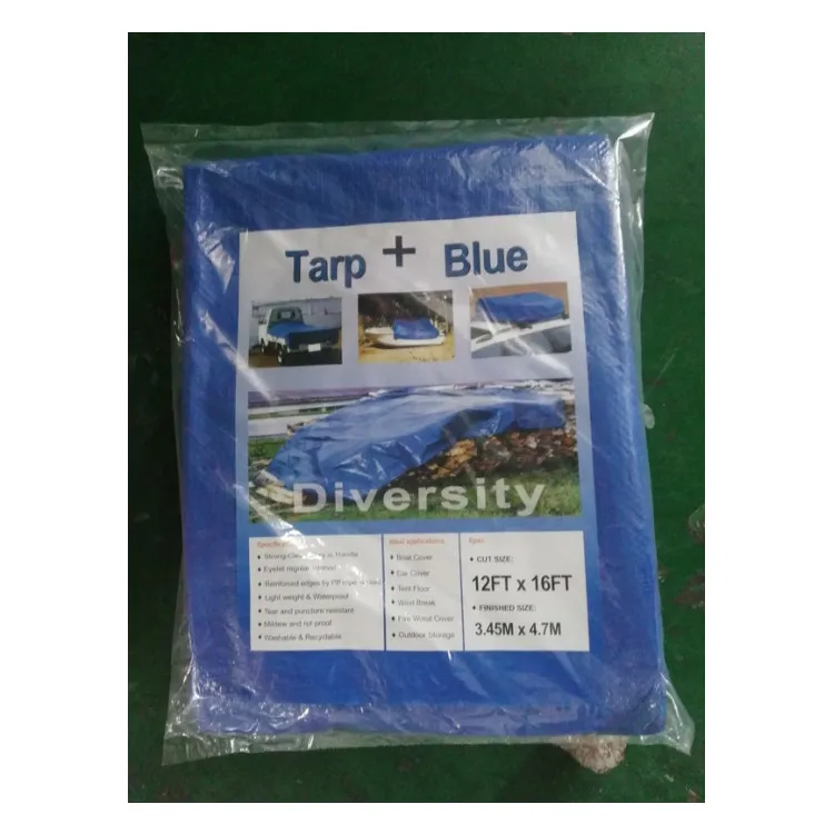 YRH Factory Waterproof Heavy Duty PE New Material 25ft x 40ft General Purpose Blue Truck Tarpaulin Poly Tarp Roll Sheet