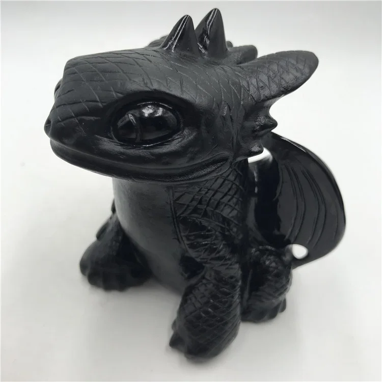 Wholesale Black Obsidian Toothless Carving Quartz Crystal Stone Dragon for Sale