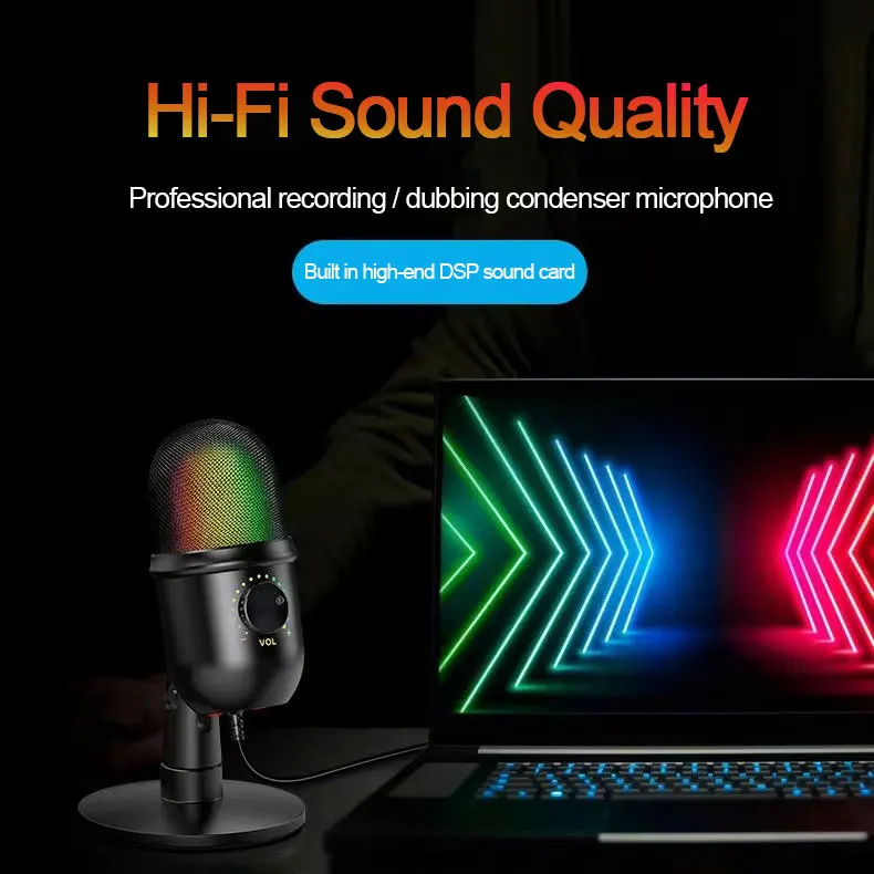 PC Table Podcast Recording Gaming Usb RGB Live Streaming Pedestal Para Recoding Microfono Mic Stand Round Base Studio Microphone