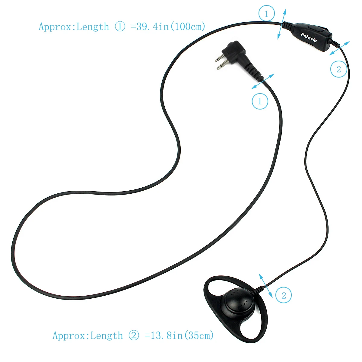 Retevis D Shape 2 Pin Ear Hook Earpiece Headset For Motorola GP68/GP88/GP300/2000/CT150/P040/Pro1150 HYTTC610 TC600 TC-500