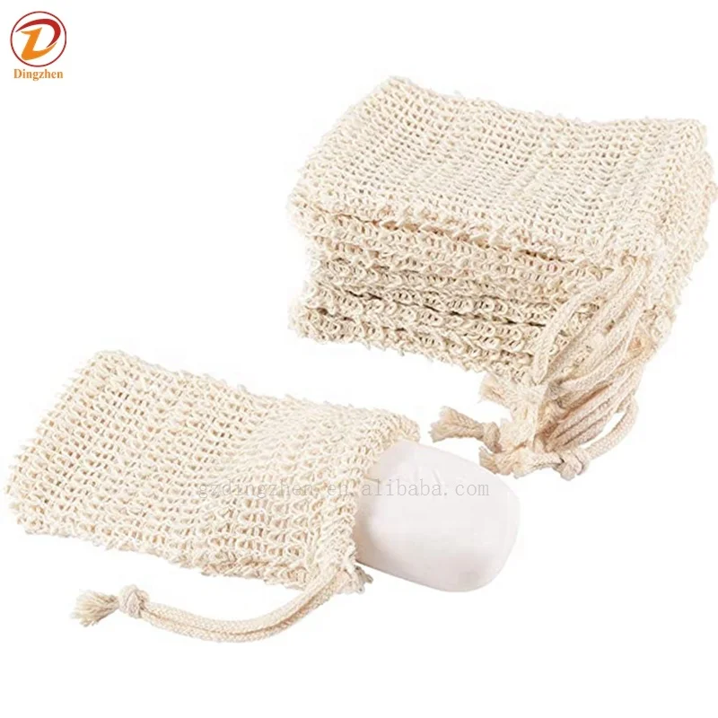 Sisal soap bag with drawstring for shower bath Exfoliate dead skin soap mesh bag cotton linen soap saver bags