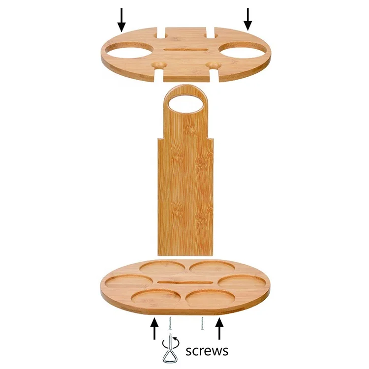 
Wine Bottle Holder Glass Cup Rack With Handle - Wine Organizer Bamboo Stand Countertop Tabletop Display 