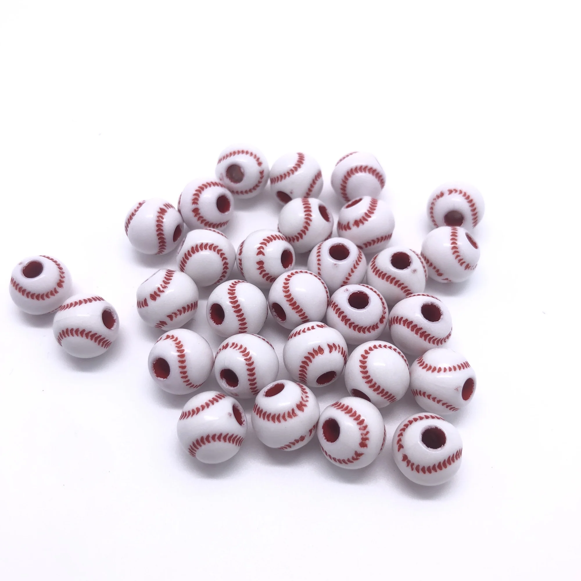 Multi Color 12mm Plastic Acrylic Round Baseball  Beads