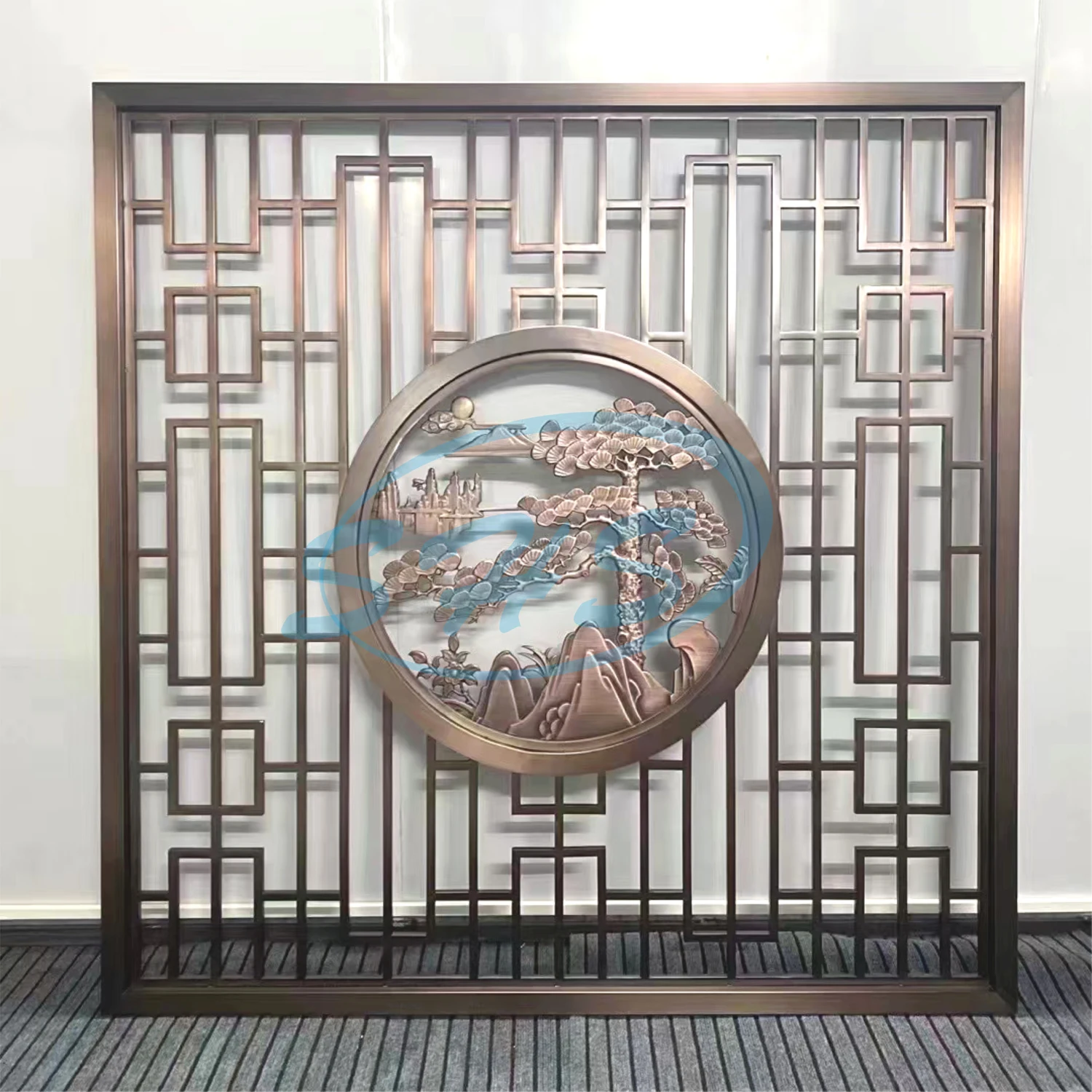 Color stainless steel art screen partition in silver or aluminum grey or cooper brass material for hotel decoration