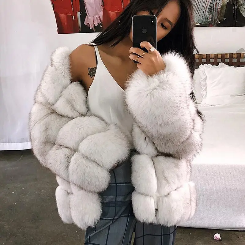 
Large Sizes Elegant Faux Fur Coat Jacket Women New Styles Thick Winter Outerwear Imitation Ladies Fox Fur Jackets Coats 
