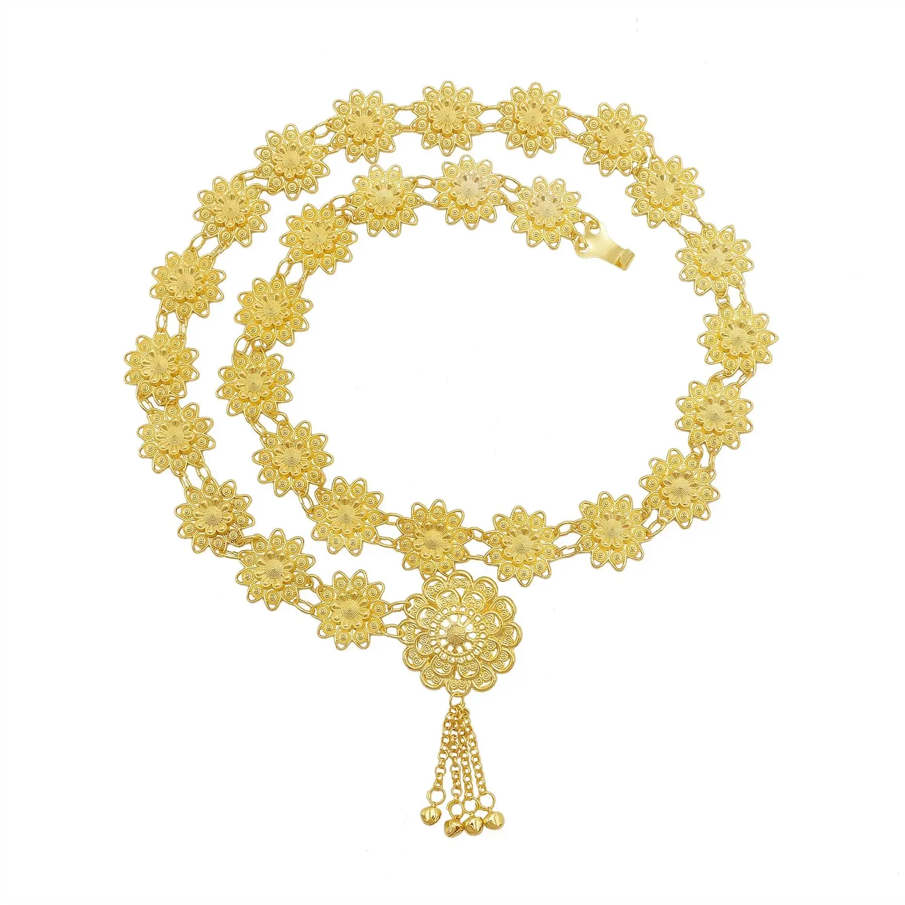 Bikini dance waist chain Bohemian carved flowers gold belly chain body jewelry