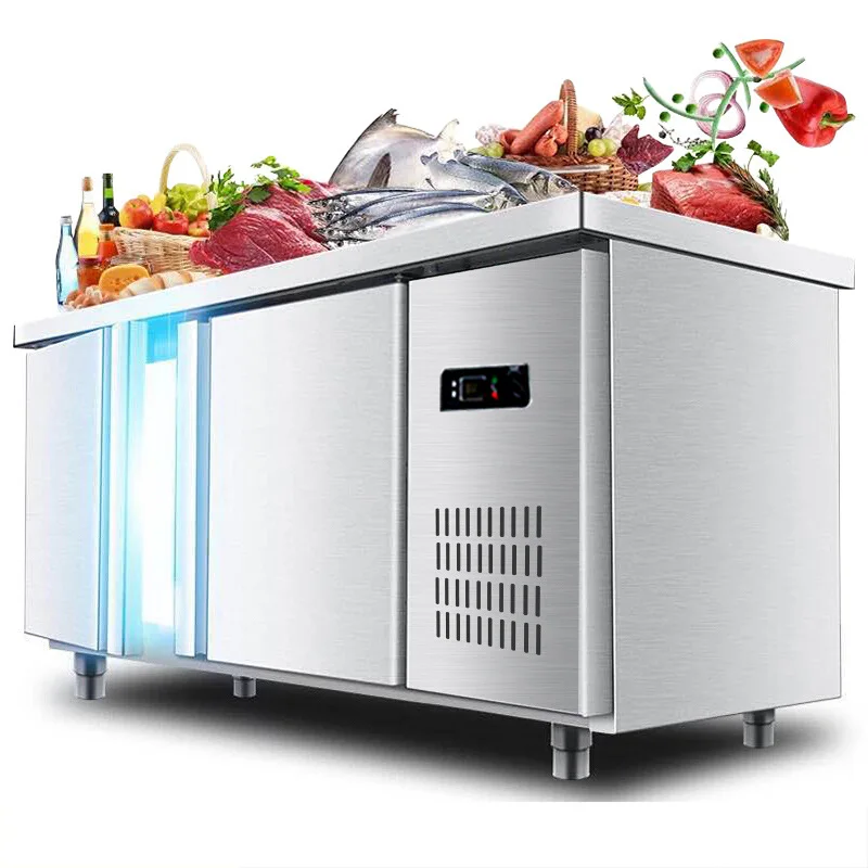Commercial stainless steel fresh-keeping freezer cabinet Restaurant kitchen refrigeration worktable.