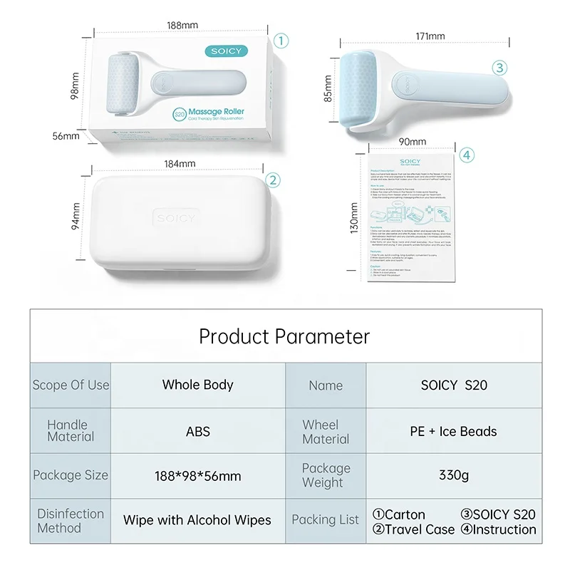 Custom logo skin cooling ice roller face lifting freeze facial massager skin calm body roller with travel box S20