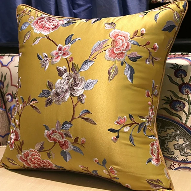 china factory hot sale embroidered 100% polyester silk doupioni cushion cover for home deco