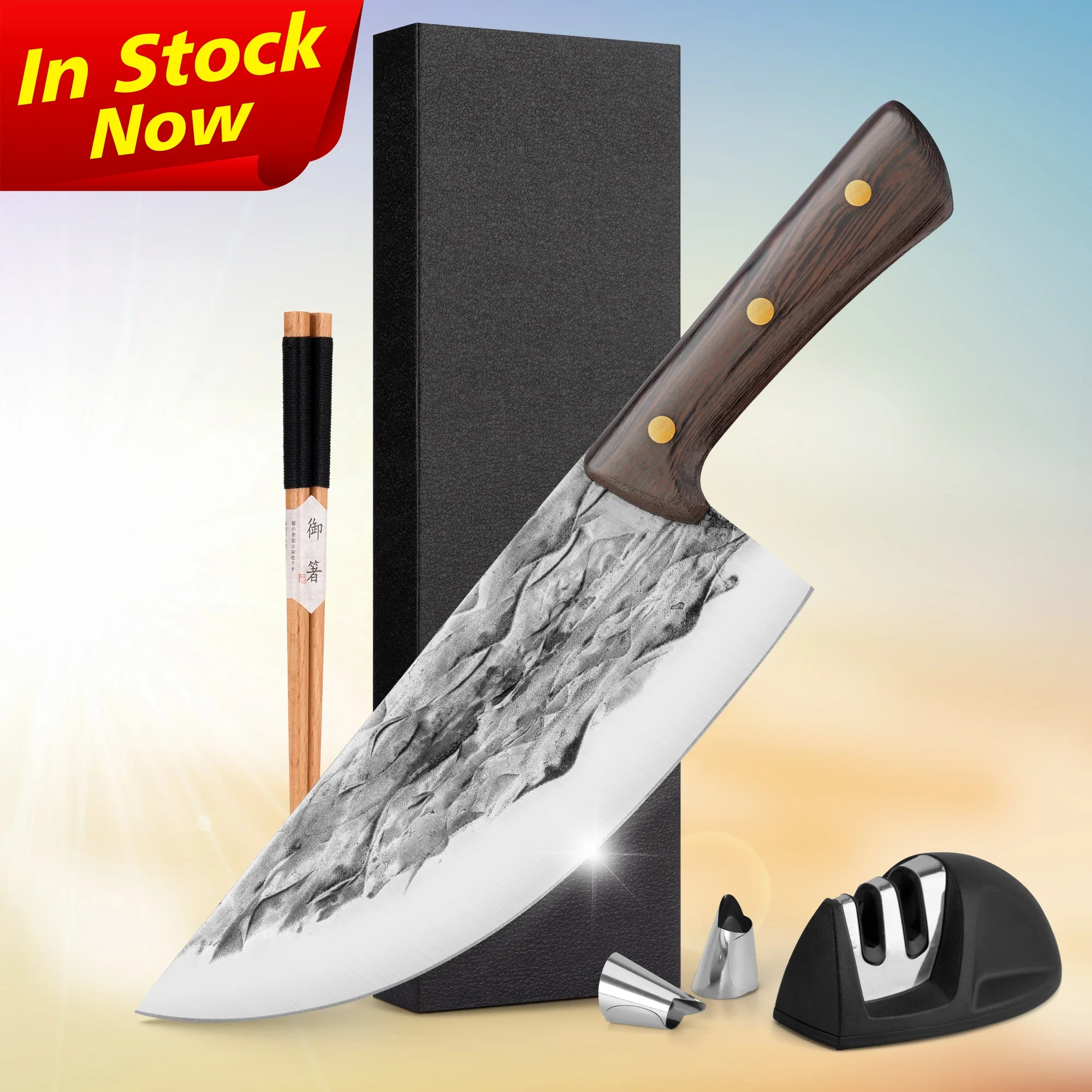 Wenge Wood Handle Full-Tang Super Heavy Duty 7 Inch Boning Knife Cleaver Meat Chopper Knifes Butcher Knives With Gift Box