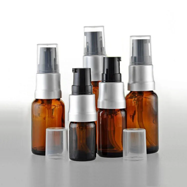 15ml 20 ml 30ml 50ml 60 ml Amber Round Glass Bottle with Cream Treatment Pump for Cosmetic Serum Lotion