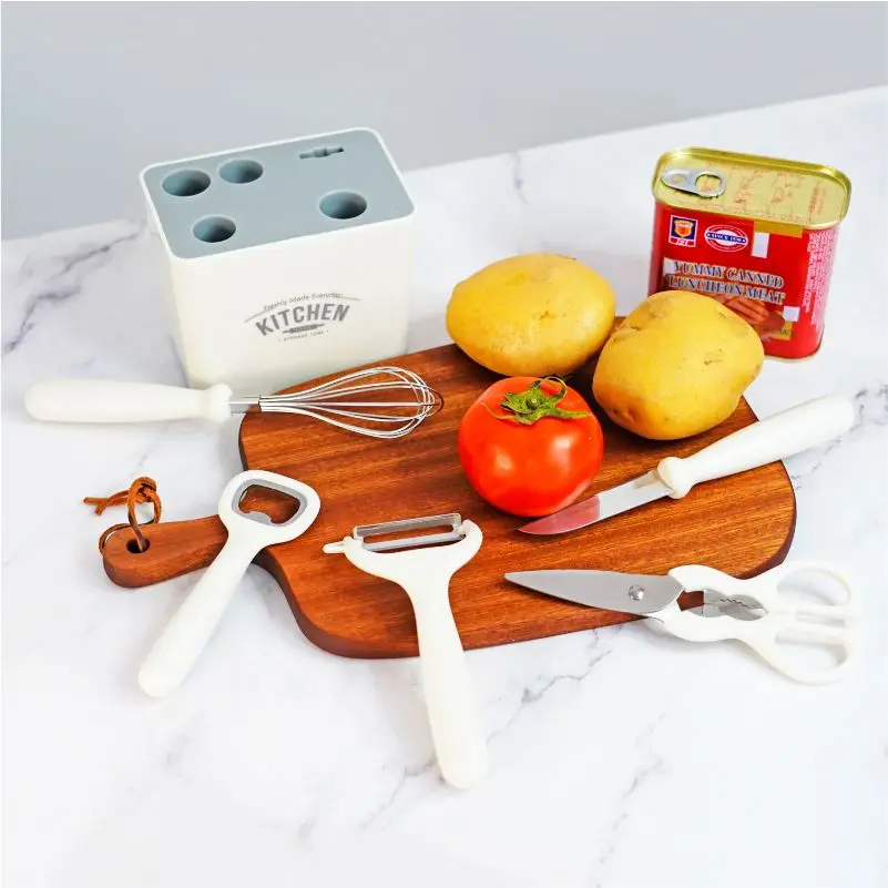 Set 6 Small Kitchen Accessories Hand-Design Clip Brush Kitchen Opener Peeler Scissors Paring Knife Egg Beater Salad Holder