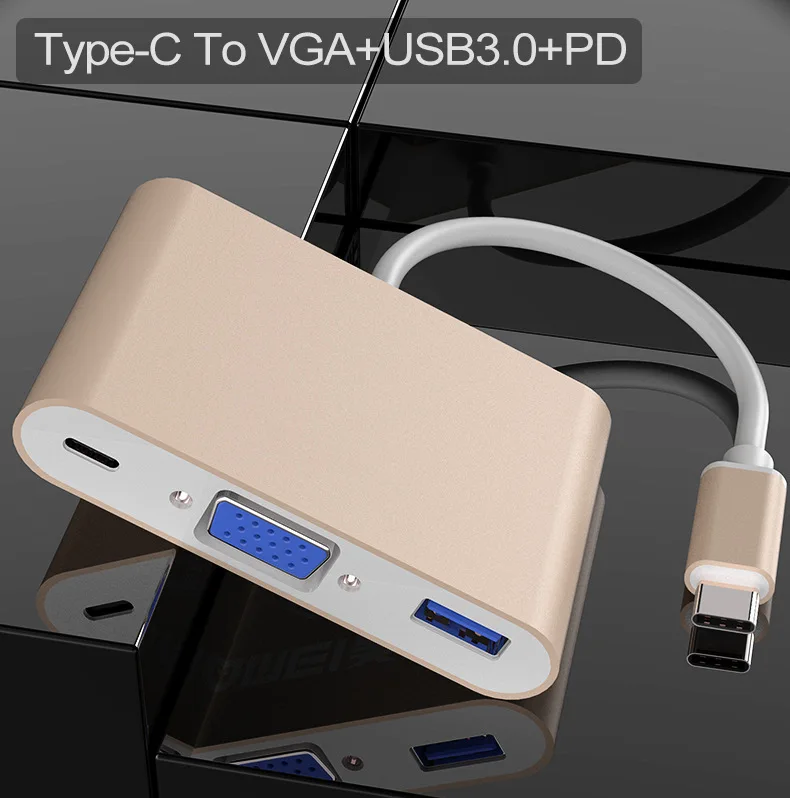 3 in 1 USB C HUB Type-C to USB 3.0 PD Charing Laptop Converter Adapter VGA Hub USB Cable