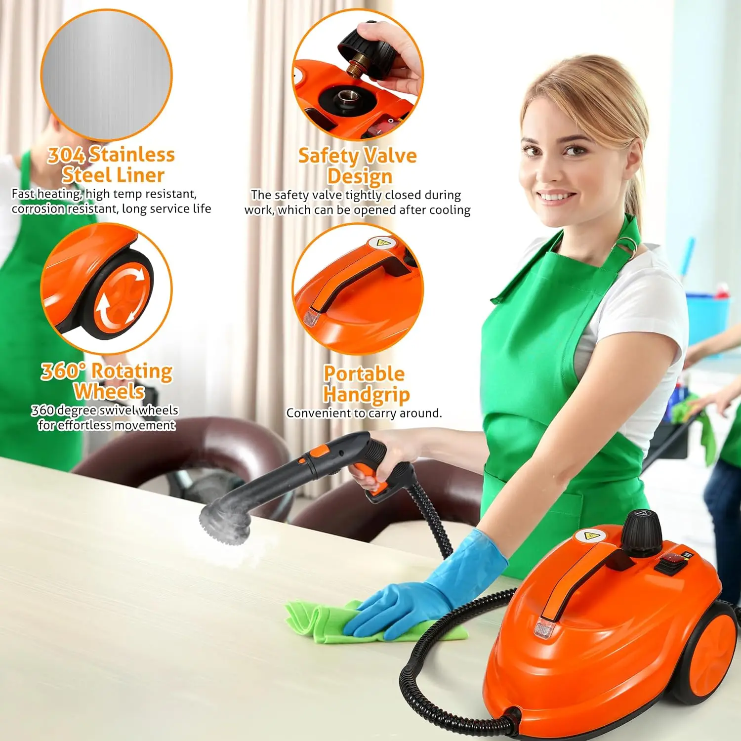 2024 Latest Steam Cleaner 5M Extra-Long Power Cord Home Floor Cleaning Car Steam Cleaning Machine Handheld Steam Mop