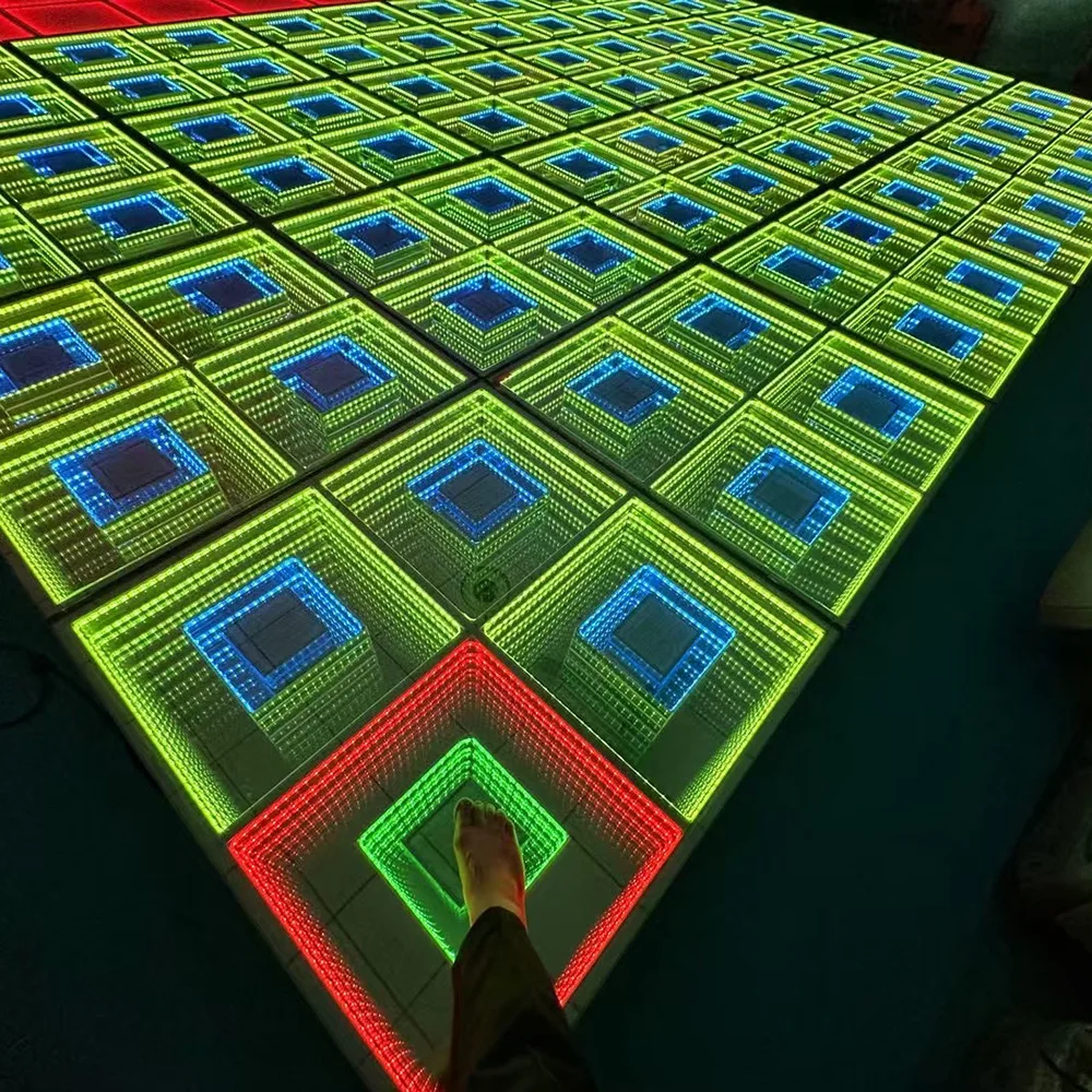 DMX RGB Color Changing Infinity Led Disco Party Dance Floor 3D Infinite Mirror Dance Floor Abyss Tunnel Stage Panel Floor Game